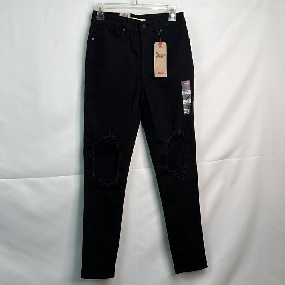 Levi’s 721 black high-rise skinny stretch distressed knee jeans size 4short NWT